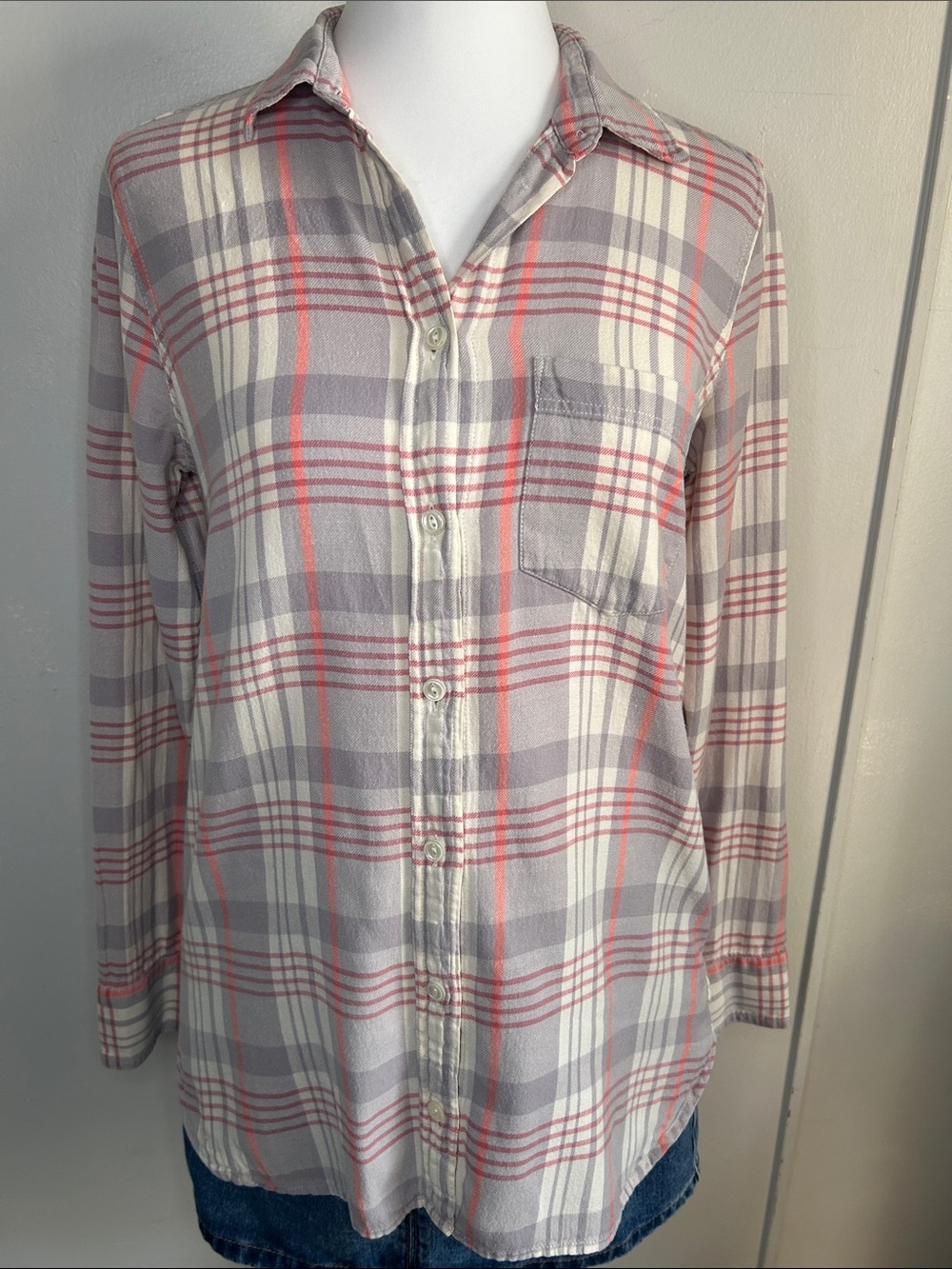J. Crew Cotton Flannel Plaid Button-Down Shirt in Gray & Coral